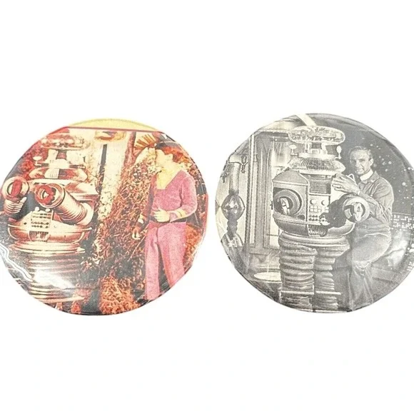 Lost In Space Robot Pins Two 2 1/4" Diameter Pinback TV Show British - Picture 6 of 6